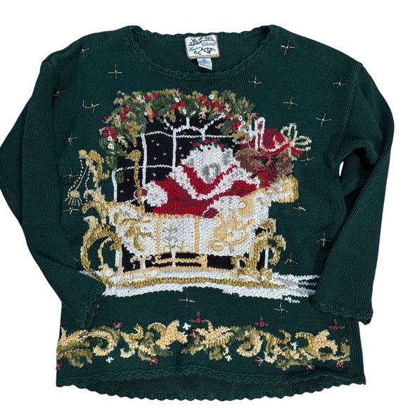 Heirloom collectibles Sweaters - Tiara International Green Santa Sweater